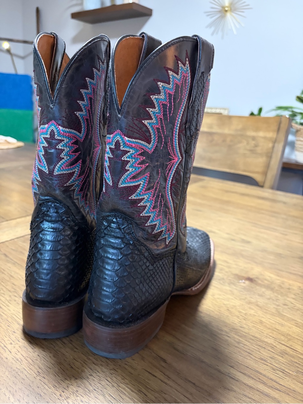Dan Post Black Python Western Boot with Pink & Teal Stitching - Picture 4 of 16